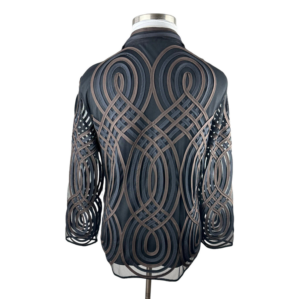 Chico's Travelers Collection Neutral Swirl Strip Jacket Lightweight Size 3 16 18 - Picture 5 of 10